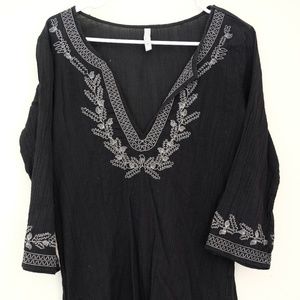 Black Embroidered Long-Sleeve Dress